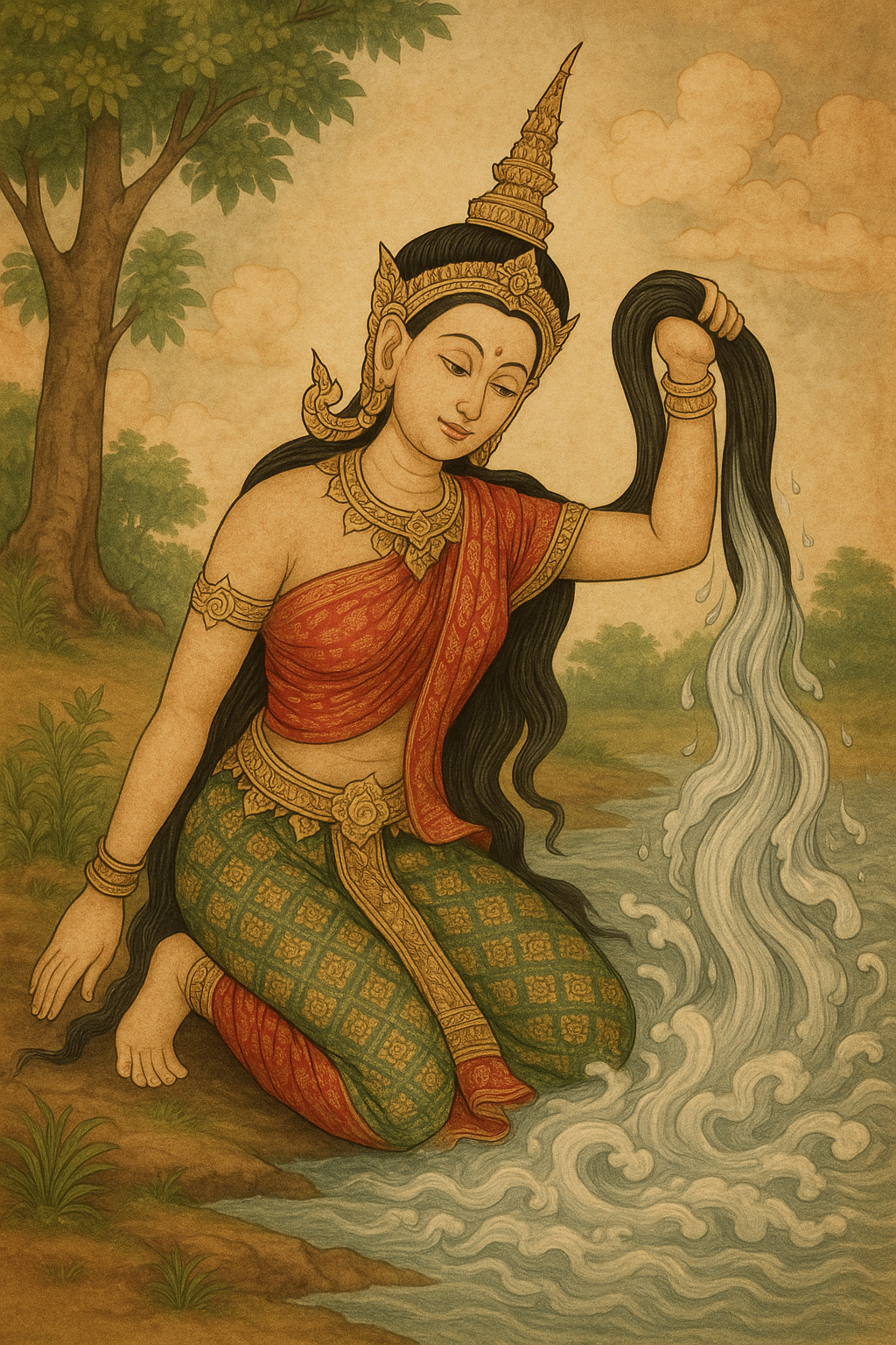 พระแม่ธรณีบีบมวยผม