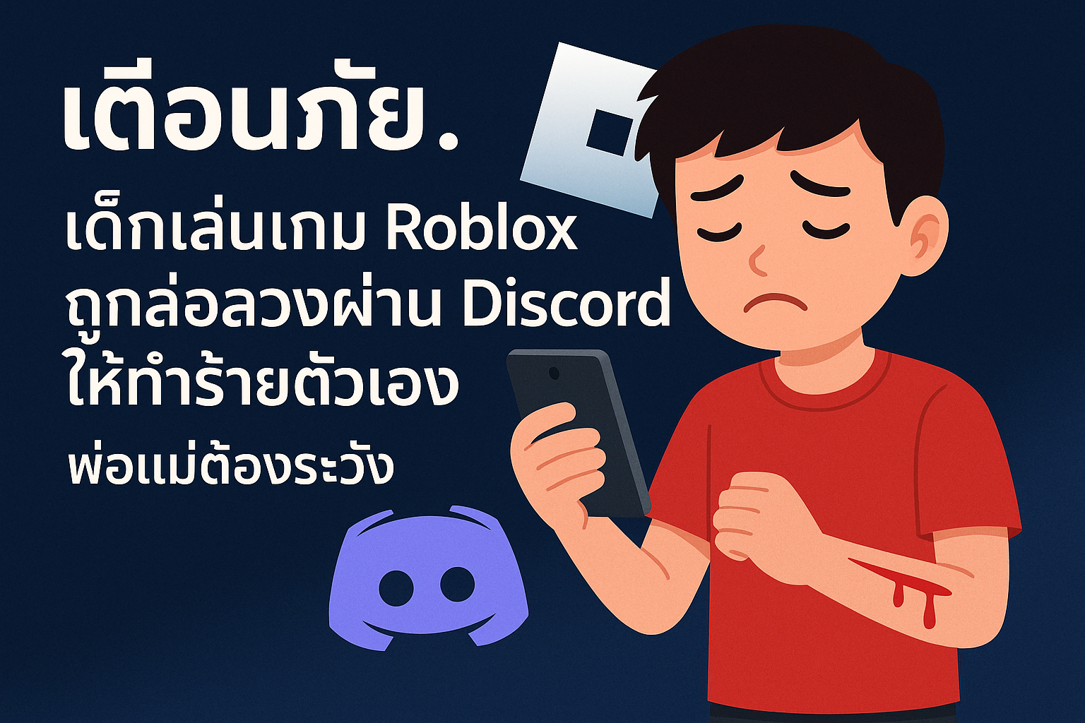 ด็กเล่นเกม Roblox ถูกล่อลวงผ่าน Discord ให้ทำร้ายตัวเอง